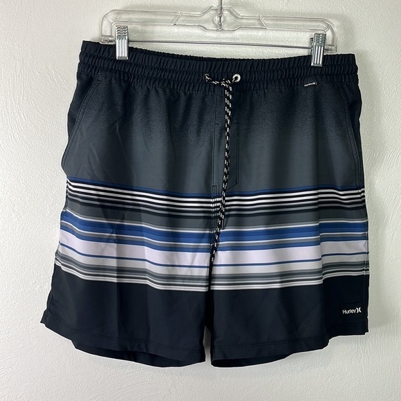 Hurley Phantom Shorts Men's L Gray Ombre + Blue Stripe Hybrid Inseam 5.5" - Picture 13 of 15